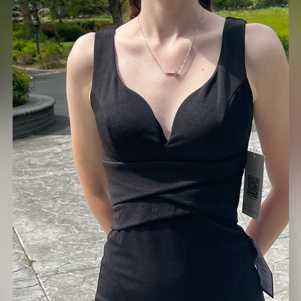 CLEARANCE Women’s Sexy Black Floor Length Sweetheart Neckline Dress W Leg Slit - Picture 5 of 16